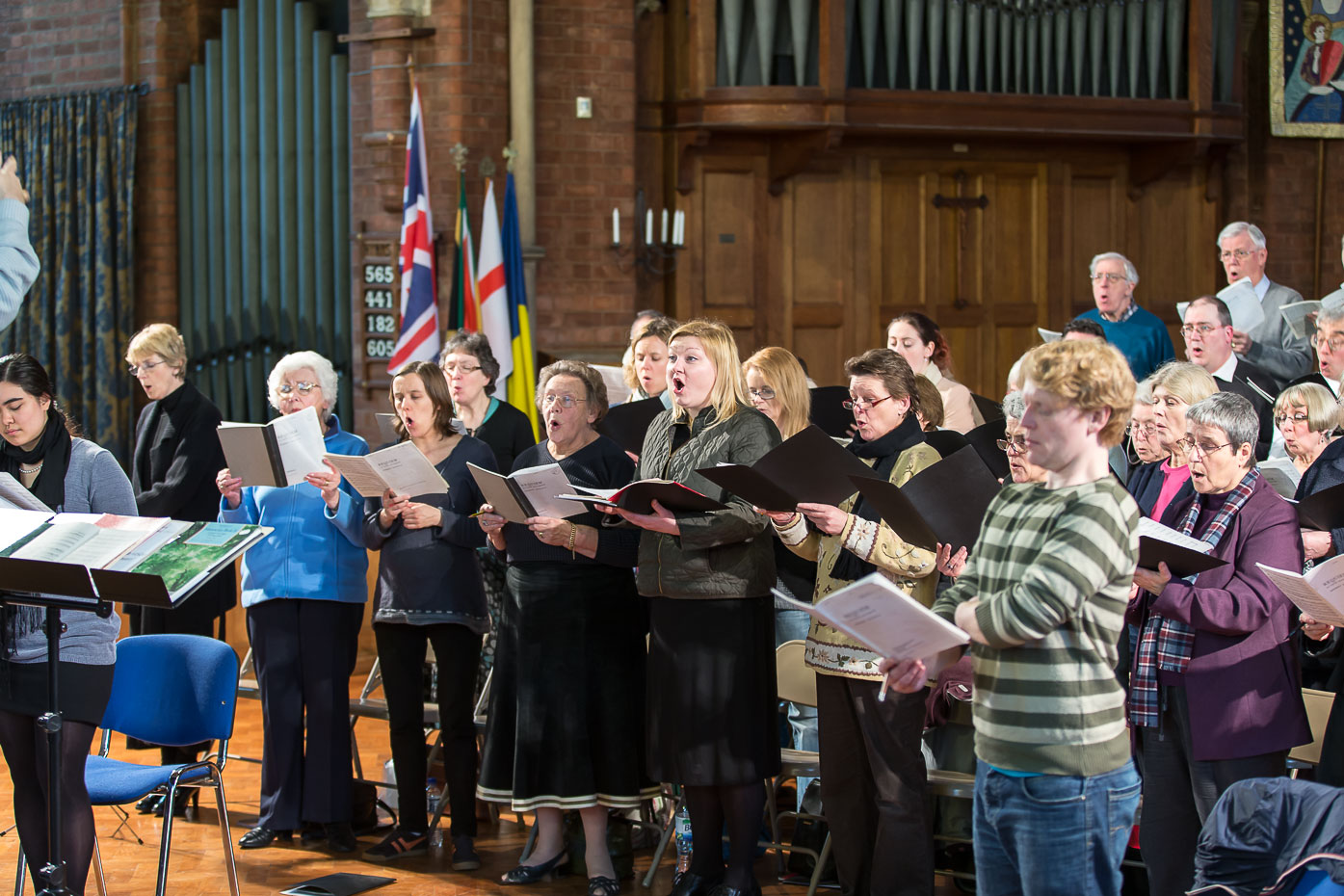 Rehearsal for the 'I Heard a Voice from Heaven' concert, March 2013< ><>Soloists <>  Catherine Backhouse (alto) and Thomas Elwin (tenor)< ><>Front Row <> Glynis Bailey