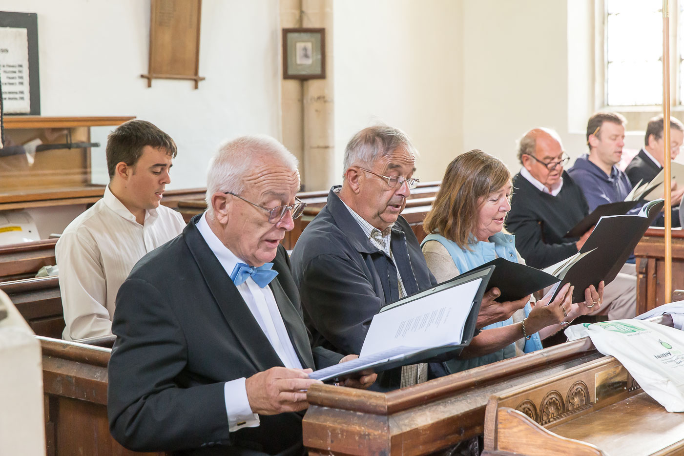 Rehearsing for a Harrington Summer Concert, June 2016< >Llion Williams, Peter Bull, Bill Draper, Margaret Vinton, Bill Marsden, Nigel Hughes, John Wilshire